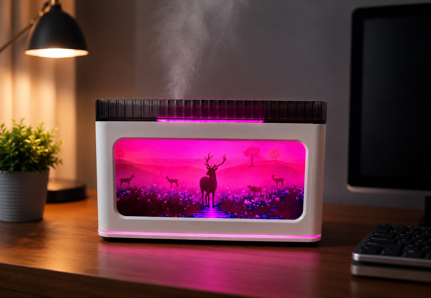 Luxury 3D Deer Design Humidifier | Simulation Flame Aroma Diffuser | LED Air Humidifier